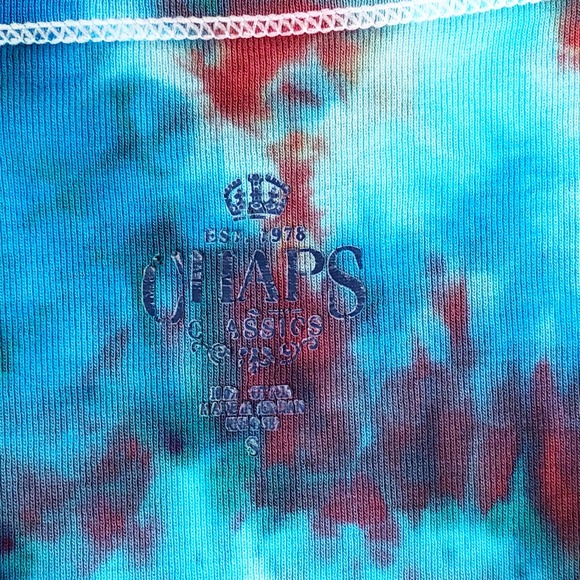 Chaps Small Top Flying Fireworks Blue Red Short Sleeve Tee Handmade Tie Dye 1038 - Picture 9 of 9